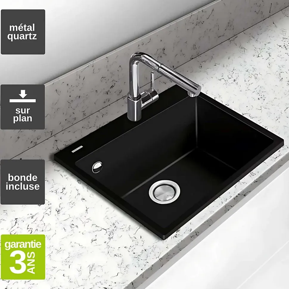 Évier à encastrer 1 Cuve 49x40x20cm - Quartz Noir Mat - Quadra SE FRÉCAN