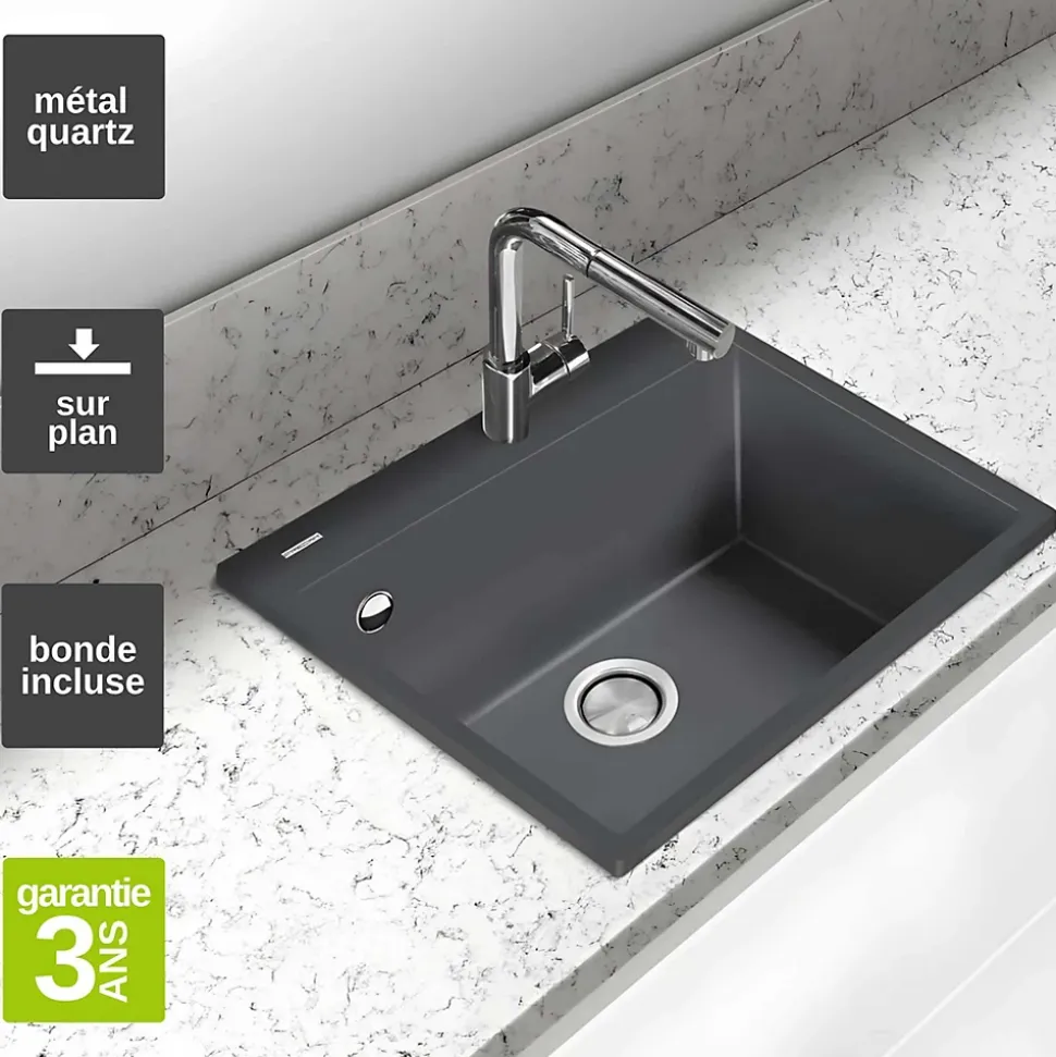 Évier à encastrer 1 Cuve 69x40x20cm - Quartz Concrete - Quadra SE FRÉCAN