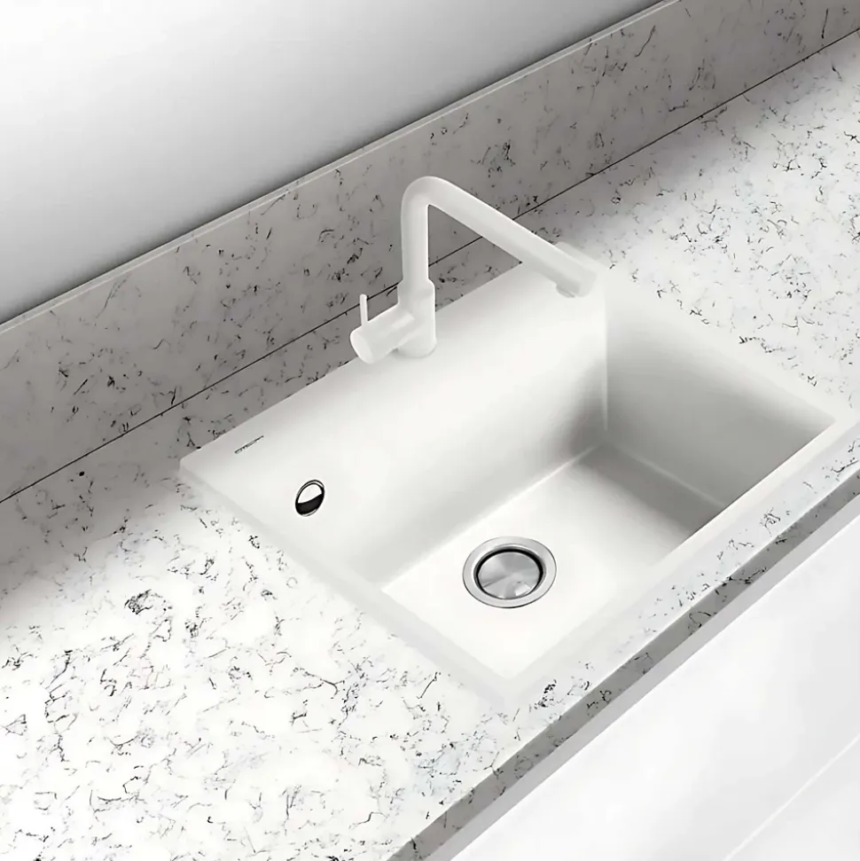 Évier à encastrer 1 Cuve 49x40x20cm - Quartz Blanc - Quadra SE FRÉCAN