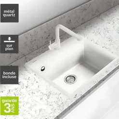 Évier à encastrer 1 Cuve 49x40x20cm - Quartz Blanc - Quadra SE FRÉCAN
