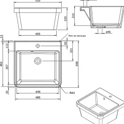 Évier buanderie bac à laver céramique blanc Sanindusa UTILITY 510x500