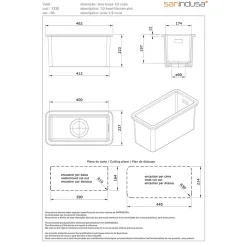 Évier compact 1 bac à encastrer 46,2x23,7cm hauteur 22,3cm grès fin tradionnel SANINDUSA Valet blanc (livré avec bonde)