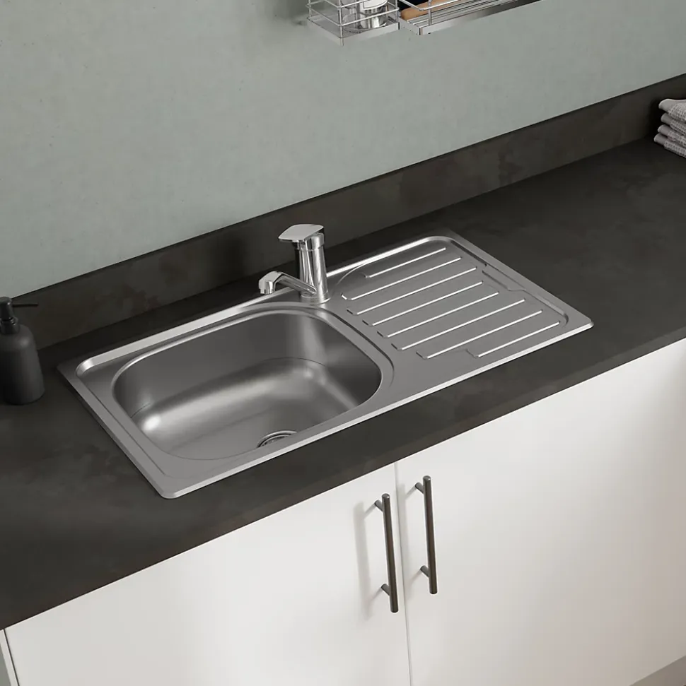 Évier compact de cuisine 1 cuve et 1 égouttoir en acier inoxydable Jabiri