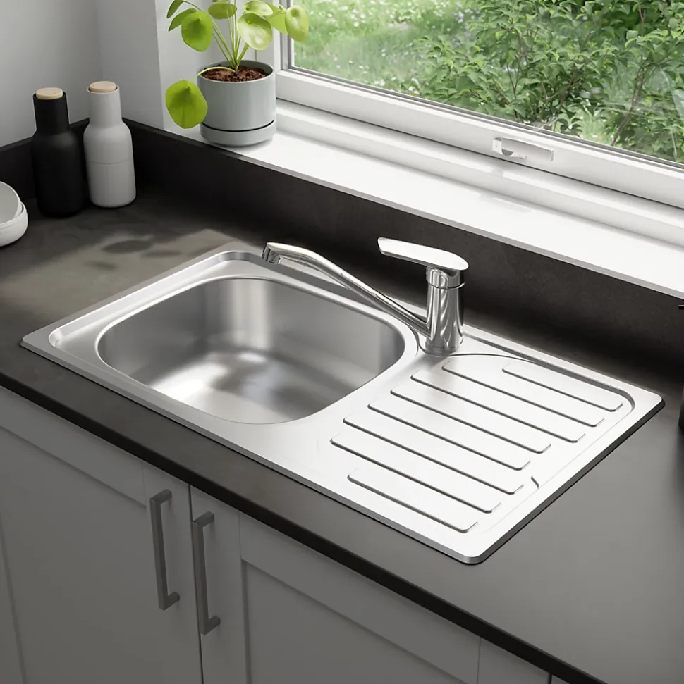 Évier compact de cuisine 1 cuve et 1 égouttoir en acier inoxydable Jabiri