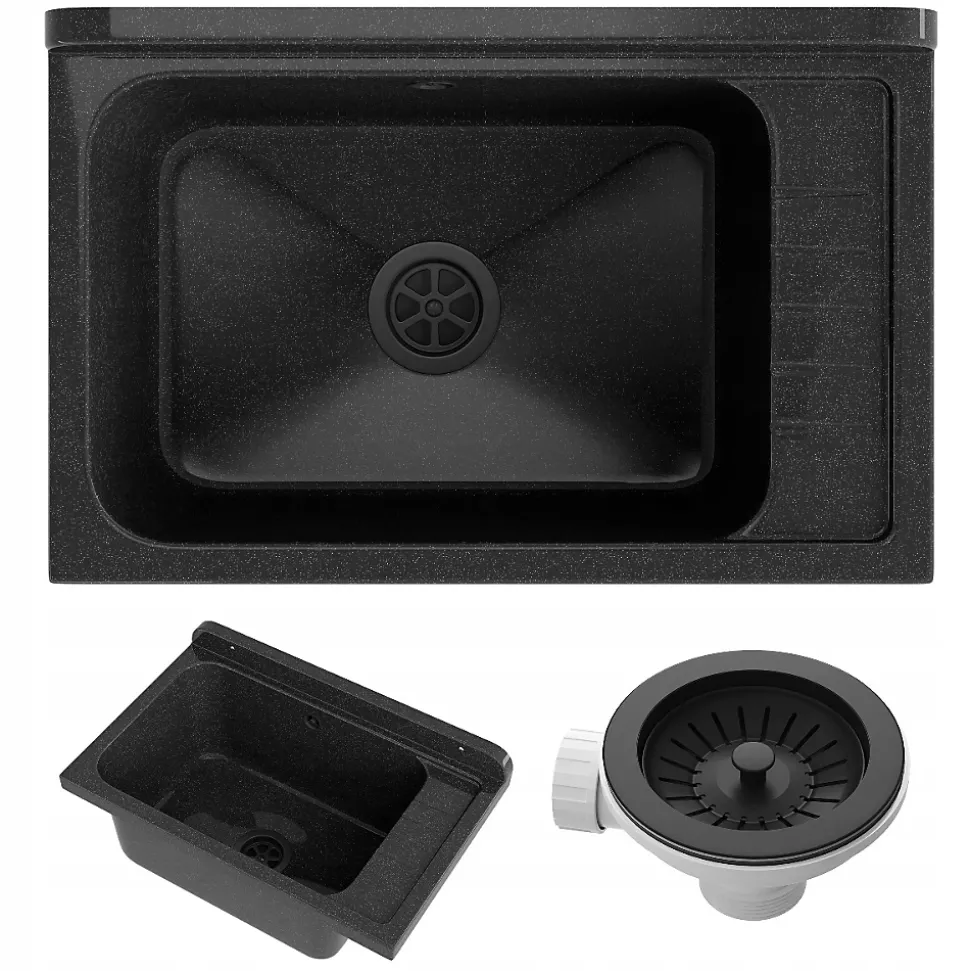 Évier Compact Granitan Monza pour Garage, Buanderie, Chaufferie Noir avec Siphon 1 pièce