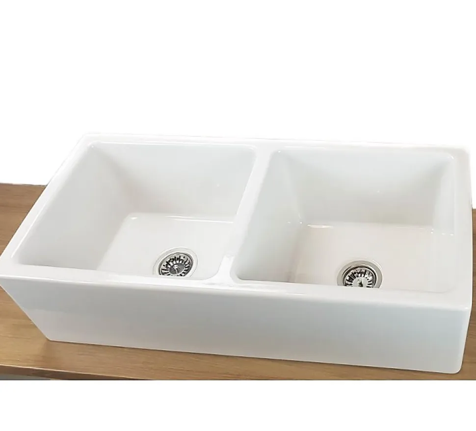Évier céramique Belfast 2 bacs blanc
