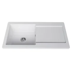 Évier céramique blanc brillant VitrA ARKITEKT 1 grand bac - 1 égouttoir