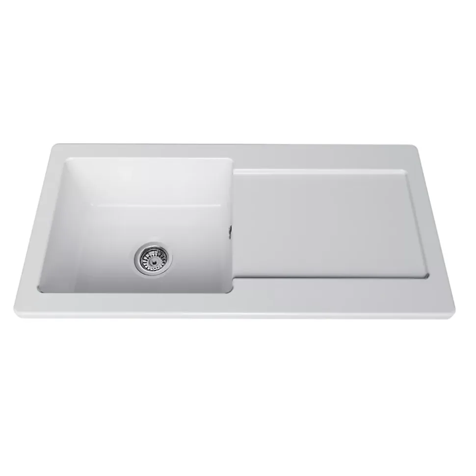 Évier céramique blanc brillant VitrA ARKITEKT 1 grand bac - 1 égouttoir