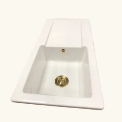 Évier céramique blanc brillant VitrA ARKITEKT 1 grand bac - 1 égouttoir