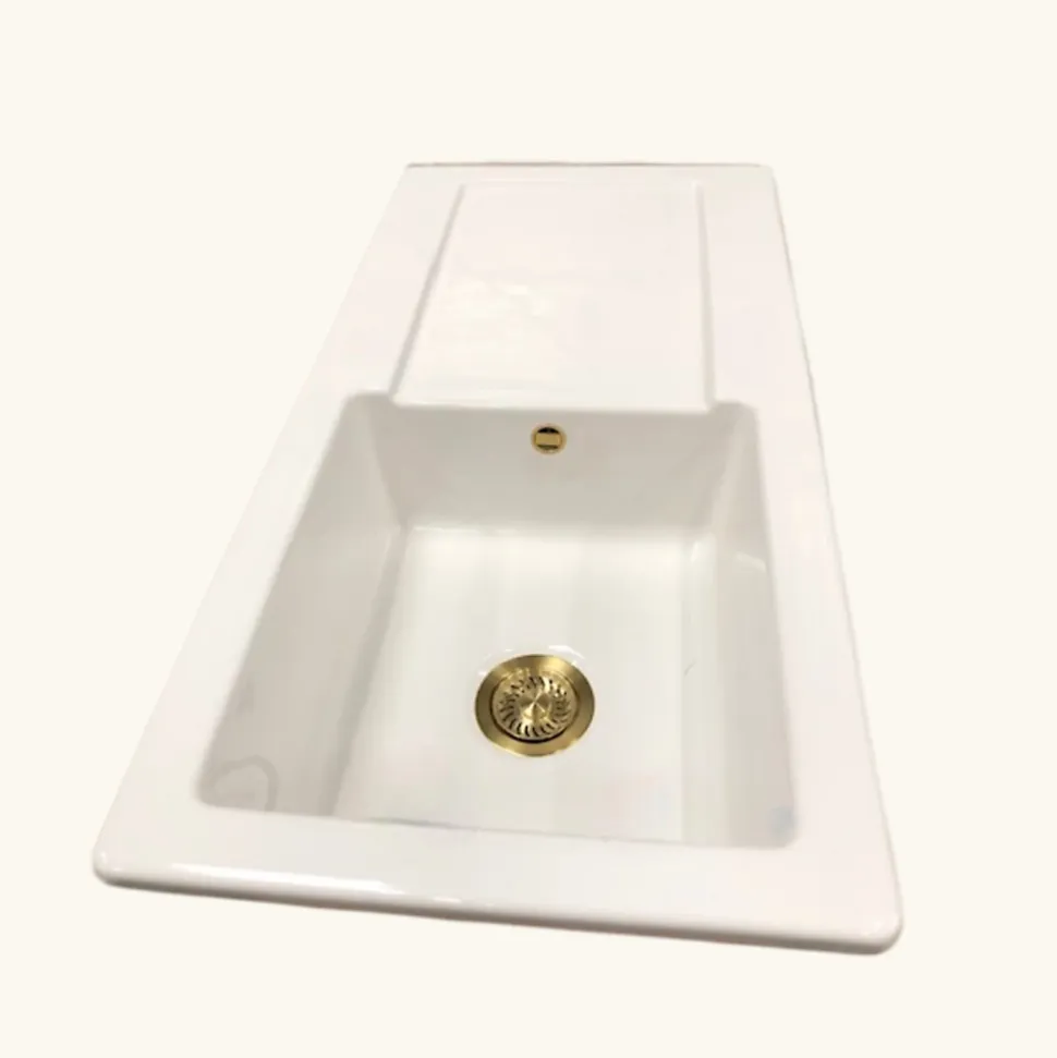 Évier céramique blanc brillant VitrA ARKITEKT 1 grand bac - 1 égouttoir