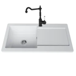 Évier céramique blanc brillant VitrA ARKITEKT 1 grand bac - 1 égouttoir