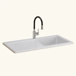 Évier céramique blanc brillant VitrA ARKITEKT 1 grand bac - 1 égouttoir