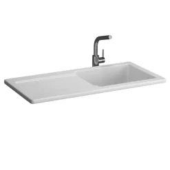 Évier céramique blanc brillant VitrA ARKITEKT 1 grand bac - 1 égouttoir