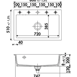 Évier céramique blanc brillant Systemceram MERA 1 bac 800x510 mm