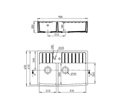 Évier céramique blanc Country 2 bacs 90 cm
