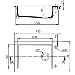 Évier céramique blanc GASPARD 1 bac 760x500 mm