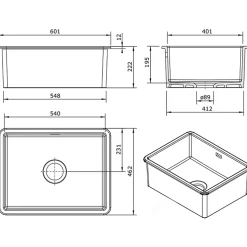 Évier céramique blanc Sanindusa VALET 1 bac 60x46 cm