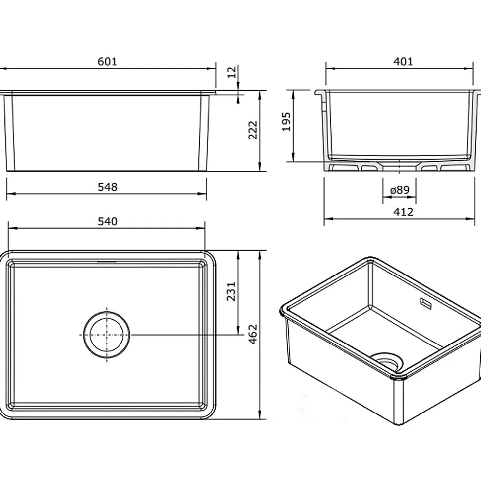 Évier céramique blanc Sanindusa VALET 1 bac 60x46 cm