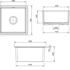 Évier céramique blanc Sanindusa VALET 1 bac 46x46 cm