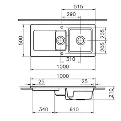 Évier céramique blanc VitrA ARKITEKT 1 bac et demi - 1 égouttoir