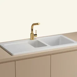 Évier céramique blanc VitrA ARKITEKT 1 bac et demi - 1 égouttoir