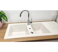 Évier céramique Lingot blanc 2 cuves + égouttoir Sarreguemines