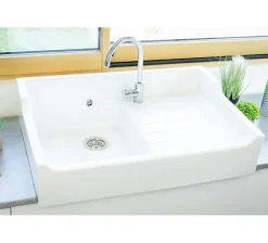 Évier céramique timbre d'office Grand Siècle blanc 90 cm