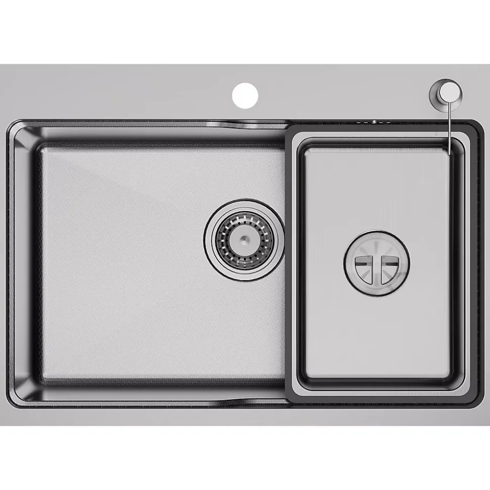 Évier Cuisine 68 cm , Évier en inox, Évier 1 Bac avec Kit de Vidage, Évier à Encastrer ou Supérieur