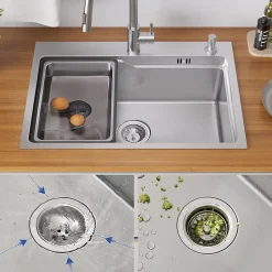 Évier Cuisine 68 cm , Évier en inox, Évier 1 Bac avec Kit de Vidage, Évier à Encastrer ou Supérieur