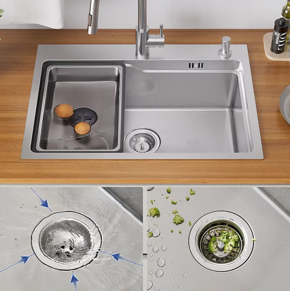 Évier Cuisine 68 cm , Évier en inox, Évier 1 Bac avec Kit de Vidage, Évier à Encastrer ou Supérieur