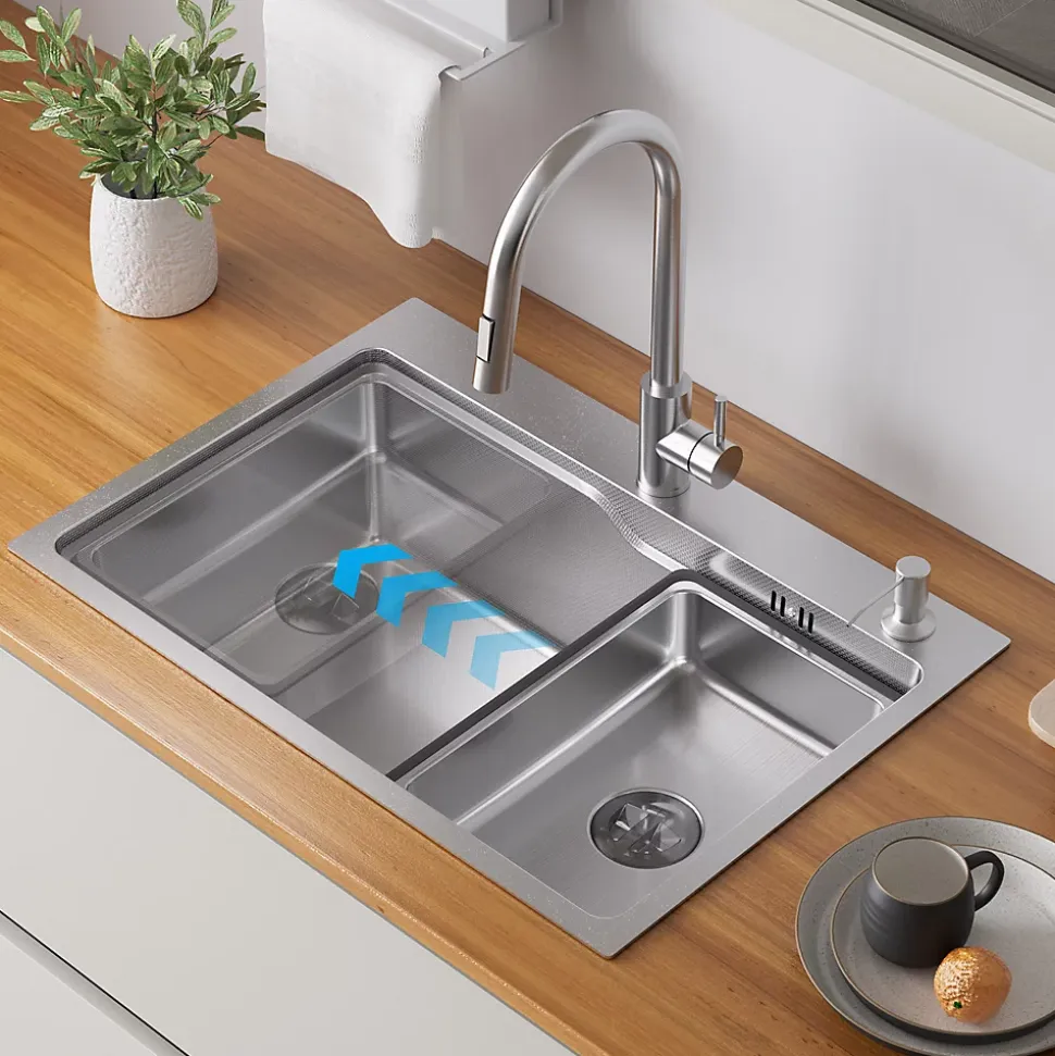 Évier Cuisine 68 cm , Évier en inox, Évier 1 Bac avec Kit de Vidage, Évier à Encastrer ou Supérieur