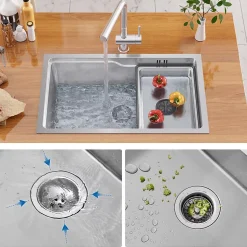 Évier Cuisine 68 cm , Évier en inox, Évier 1 Bac avec Kit de Vidage, Évier à Encastrer