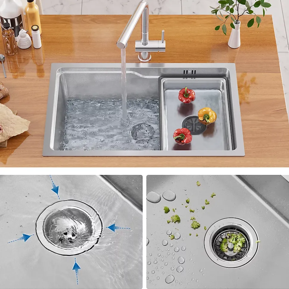 Évier Cuisine 68 cm , Évier en inox, Évier 1 Bac avec Kit de Vidage, Évier à Encastrer