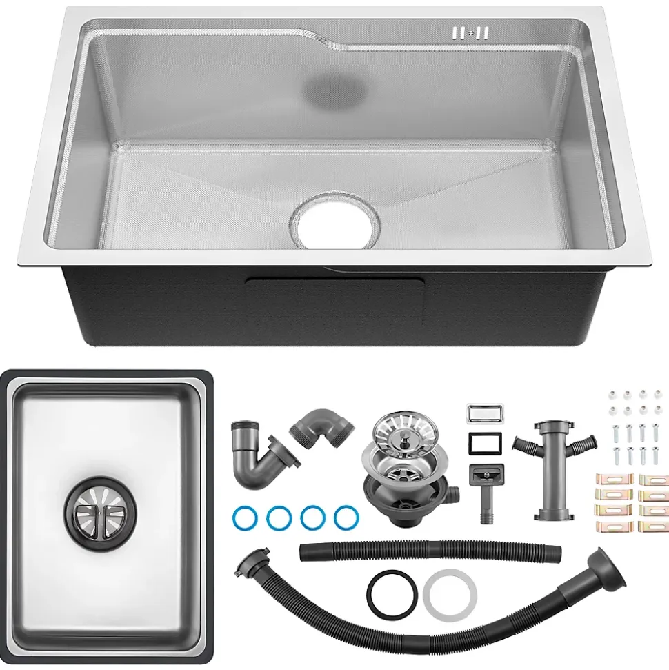 Évier Cuisine 68 cm , Évier en inox, Évier 1 Bac avec Kit de Vidage, Évier à Encastrer