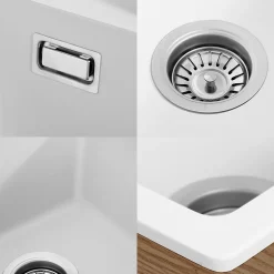 Évier Cuisine en Granit Blanc, CECIPA Max Évier à Encastrer 50 x 45cm ,Évier 1 Bac Noir , Kit de Vidage