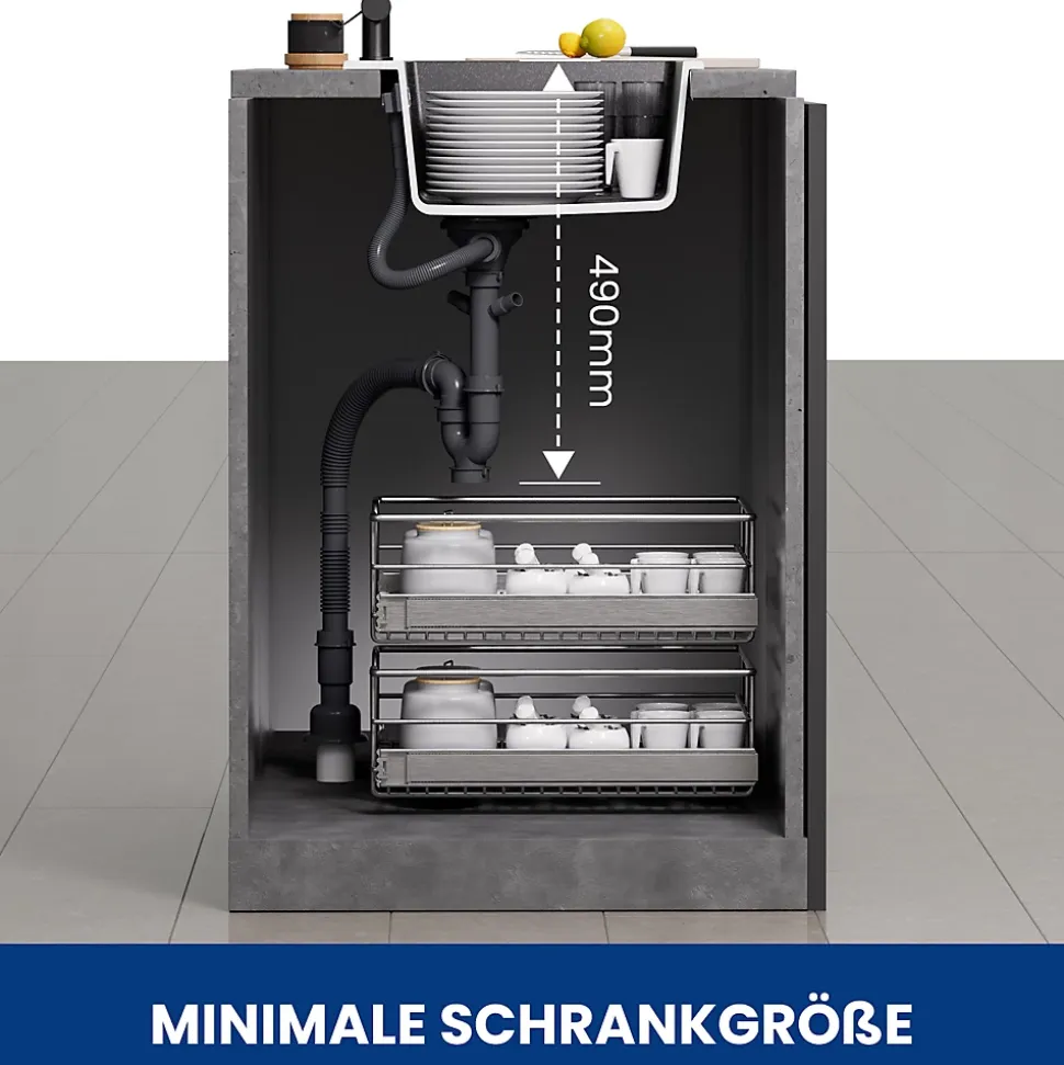 Évier Cuisine en Granit Noir, CECIPA Max Évier à Encastrer 40 x 45cm + Mitigeur Cuisine Noir ,Évier 1 Bac Noir , Kit de Vidage