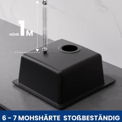 Évier Cuisine en Granit Noir, CECIPA Max Évier à Encastrer 40 x 45cm + Mitigeur Cuisine Noir ,Évier 1 Bac Noir , Kit de Vidage