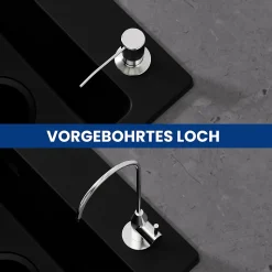 Évier Cuisine en Granit Noir, CECIPA Max Évier à Encastrer 40 x 45cm + Mitigeur Cuisine Noir ,Évier 1 Bac Noir , Kit de Vidage