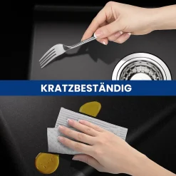 Évier Cuisine en Granit Noir, CECIPA Max Évier à Encastrer 40 x 45cm + Mitigeur Cuisine Noir ,Évier 1 Bac Noir , Kit de Vidage