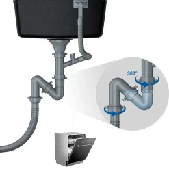 Évier Cuisine en Granit Noir, Auralum Max Évier à Encastrer 45 x 45cm ,Évier 1 Bac Noir , Kit de Vidage