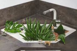 Évier d'angle granit blanc LOKTI 1 bac et demi - 1 égouttoir