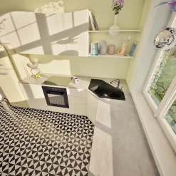 Évier d'angle granit noir LOKTI 1 bac et demi - 1 égouttoir