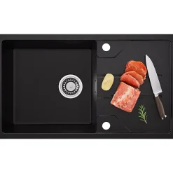 Évier de Cuisine 78 cm, Cecipa MAX Évier en Granit Noir , Évier 1 Bac avec Panier de Drainage