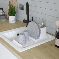 Évier de cuisine 1 cuve en composite de quartz blanc mat avec accessoires Romesco GoodHome