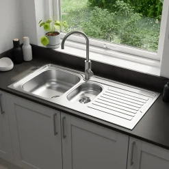 Évier de cuisine 1,5 cuve et 1 égouttoir en acier inoxydable Jabiri