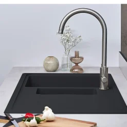 Évier de cuisine 1 cuve et demi bac à encastrer anthracite Noir avec égouttoir réversible FRANKE