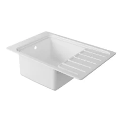 Évier de cuisine 1 cuve et 1 égouttoir en composite de quartz blanc mat avec accessoires Romesco GoodHome