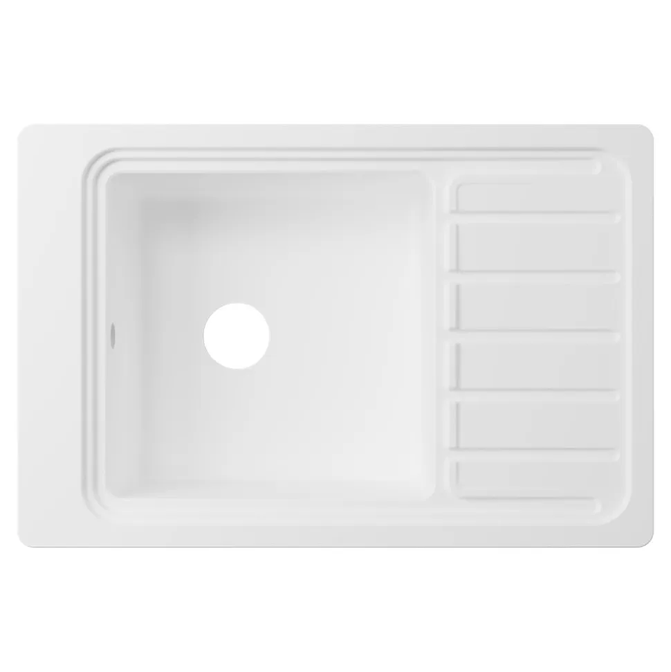 Évier de cuisine 1 cuve et 1 égouttoir en composite de quartz blanc mat avec accessoires Romesco GoodHome