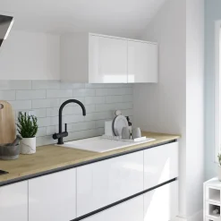 Évier de cuisine 1 cuve et 1 égouttoir en composite de quartz blanc mat avec accessoires Romesco GoodHome