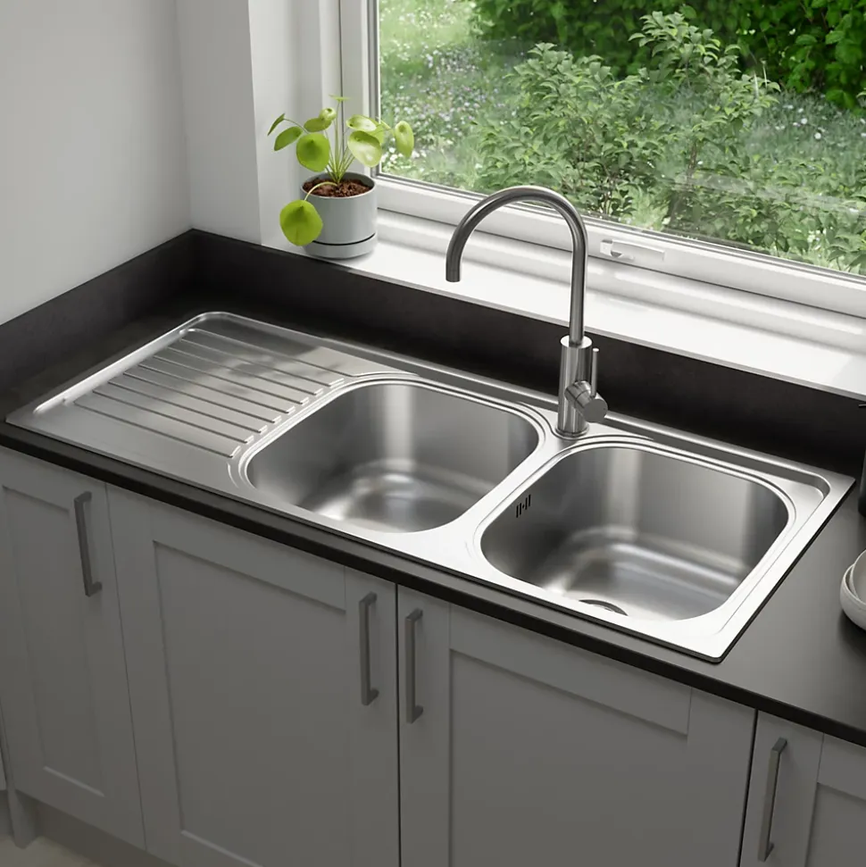 Évier de cuisine 2 cuves et 1 égouttoir en acier inoxydable Jabiri